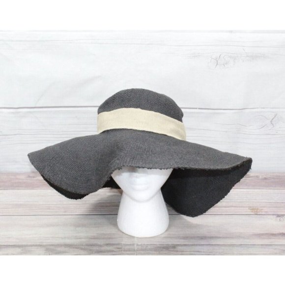 Scala Black 100% Paper Brown Ribbon Wide Brim Floppy Summer Beach Sun Hat - Picture 4 of 10